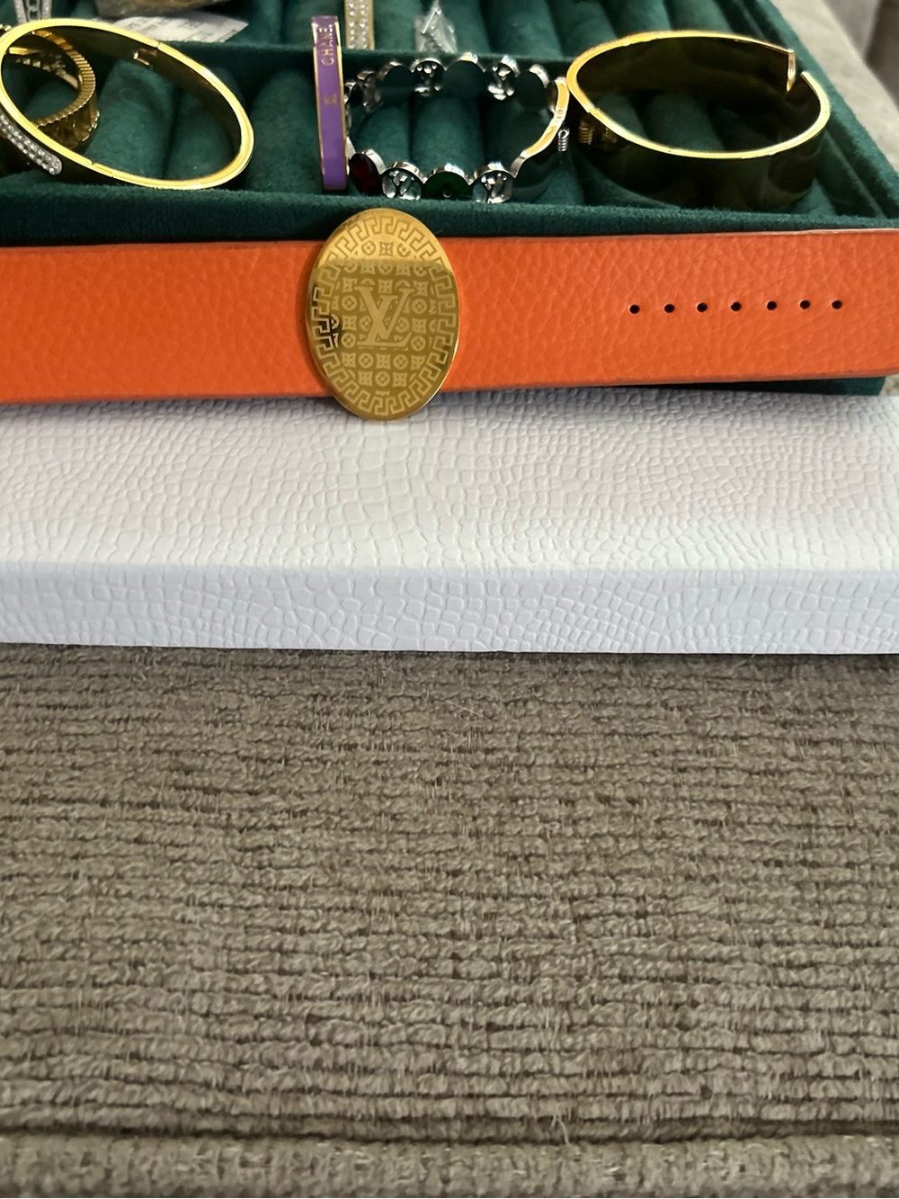 Orange Leather -Like Bracelet with Gold Medallion - Picture 5 of 5